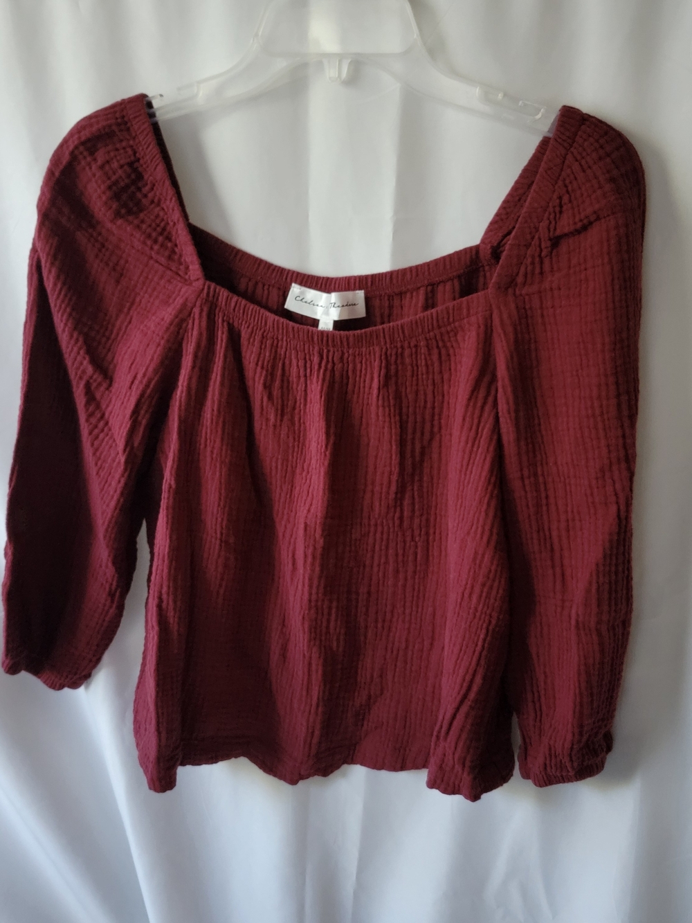 Burgundy Square-Neck Long Sleeve Top